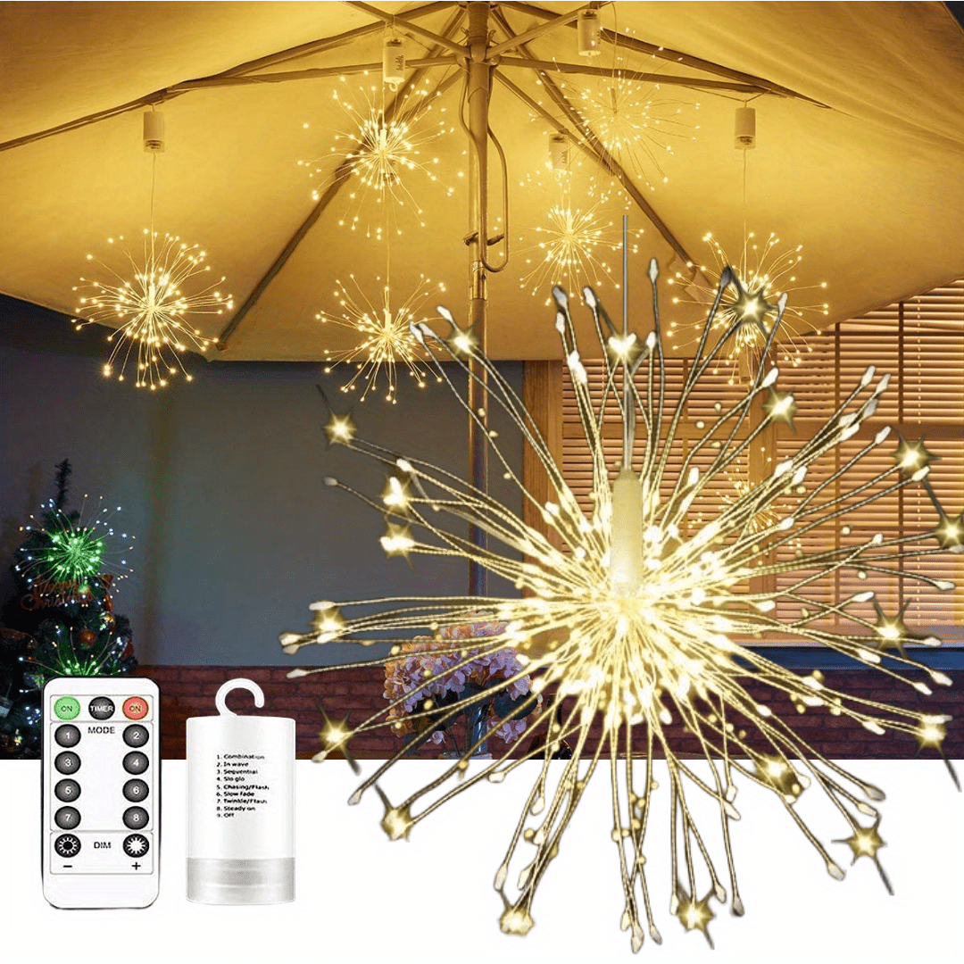 2pack fireworks lights led copper wire starburst string lights 8 modes battery operated fairy lights with remote wedding christmas decoration hanging lights for party patio garden decor warm white colorful white details 0