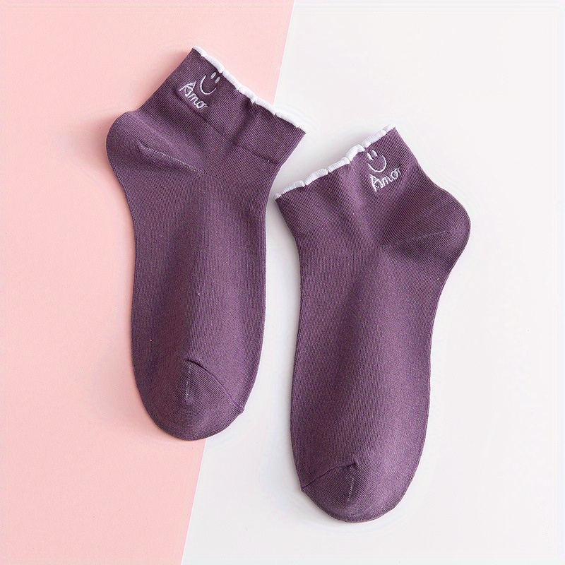 Girls Kids Smile Face Pattern Socks Breathable Comfy Short Socks