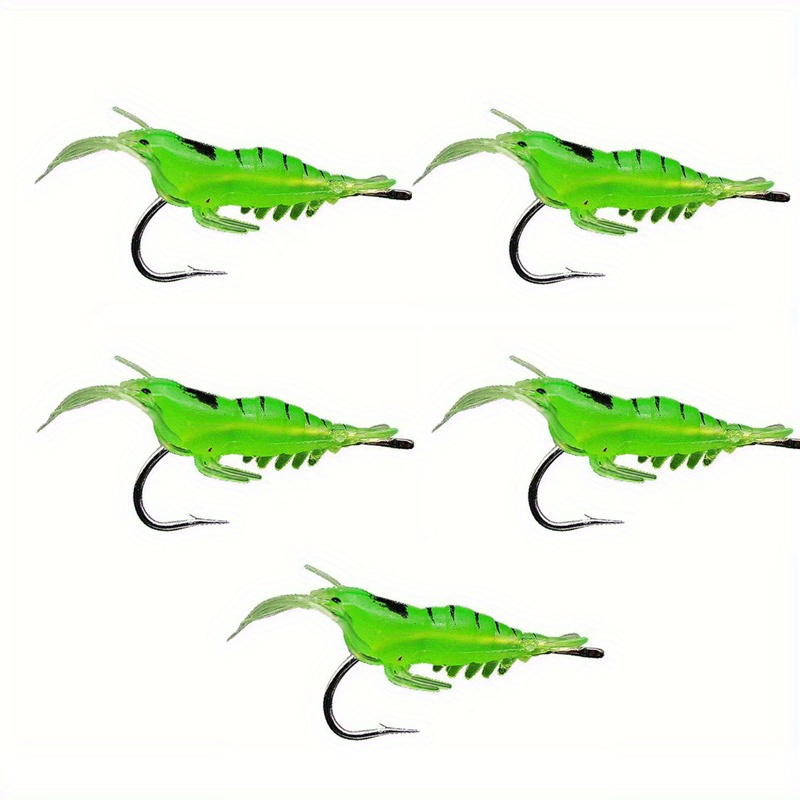 25 PCS. GLOW IN THE DARK SOFT SILICONE SHRIMP LURE BAITS, 5cm. 5 COLORS 5  EACH for Toothy Critters, Rigging Baits and Lures for Saltwater 