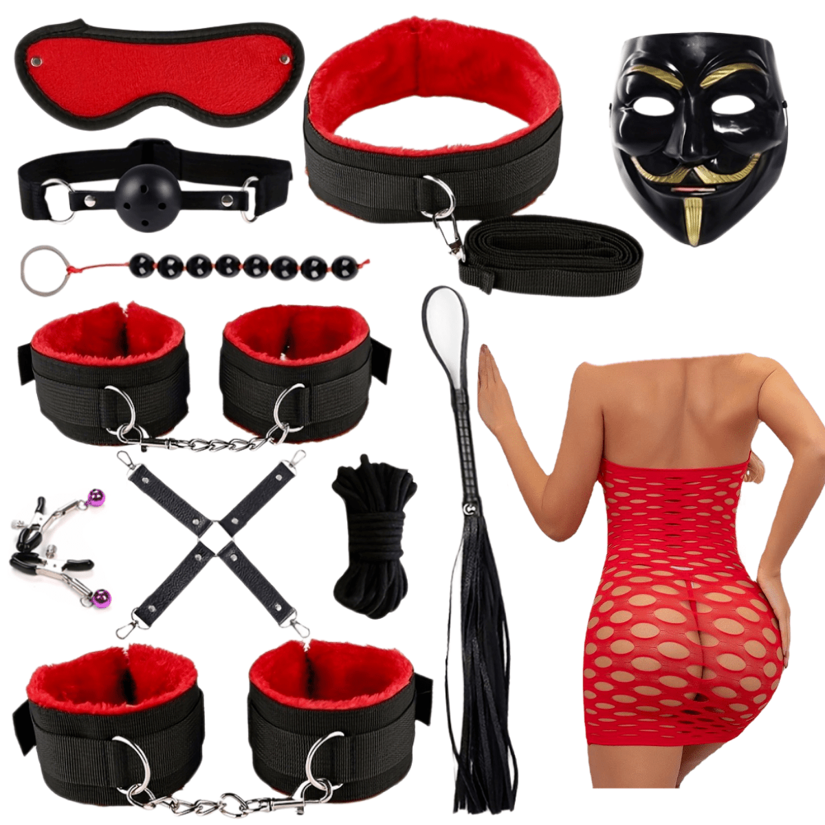  Kit de esclavitud sexual BDSM, sexy esclava ajustable de cuero  para manos y tobillos, gargantilla con correa para parejas, herramienta de juegos  sexuales SM para cosplay, juguetes sexuales para : Salud