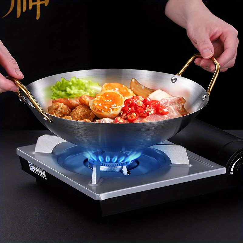 Double Ear Stainless Steel Frying Pan Traditional Stainless - Temu