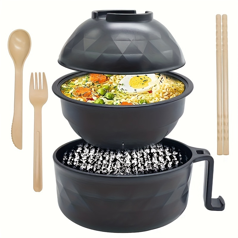 

1set, Ramen Bowl, Ramen Cooker, Noodles Bowl Set, Microwave Oven Safe Noodle With Spoon Chopsticks Fork For Rv Camping Picnic Kitchen Dorm