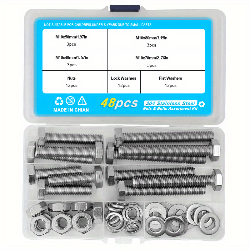 M6 M8 M10 Heavy Duty Bolts Nuts Assortment Kit 304 Stainless - Temu ...