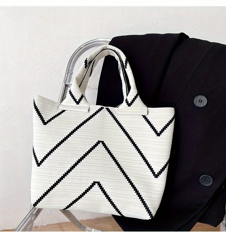 Chevron Stripes Pattern Tote Bag, Women Knitted Shoulder Bag, Aesthetic  Handbag For Shopping & Commuting - Temu