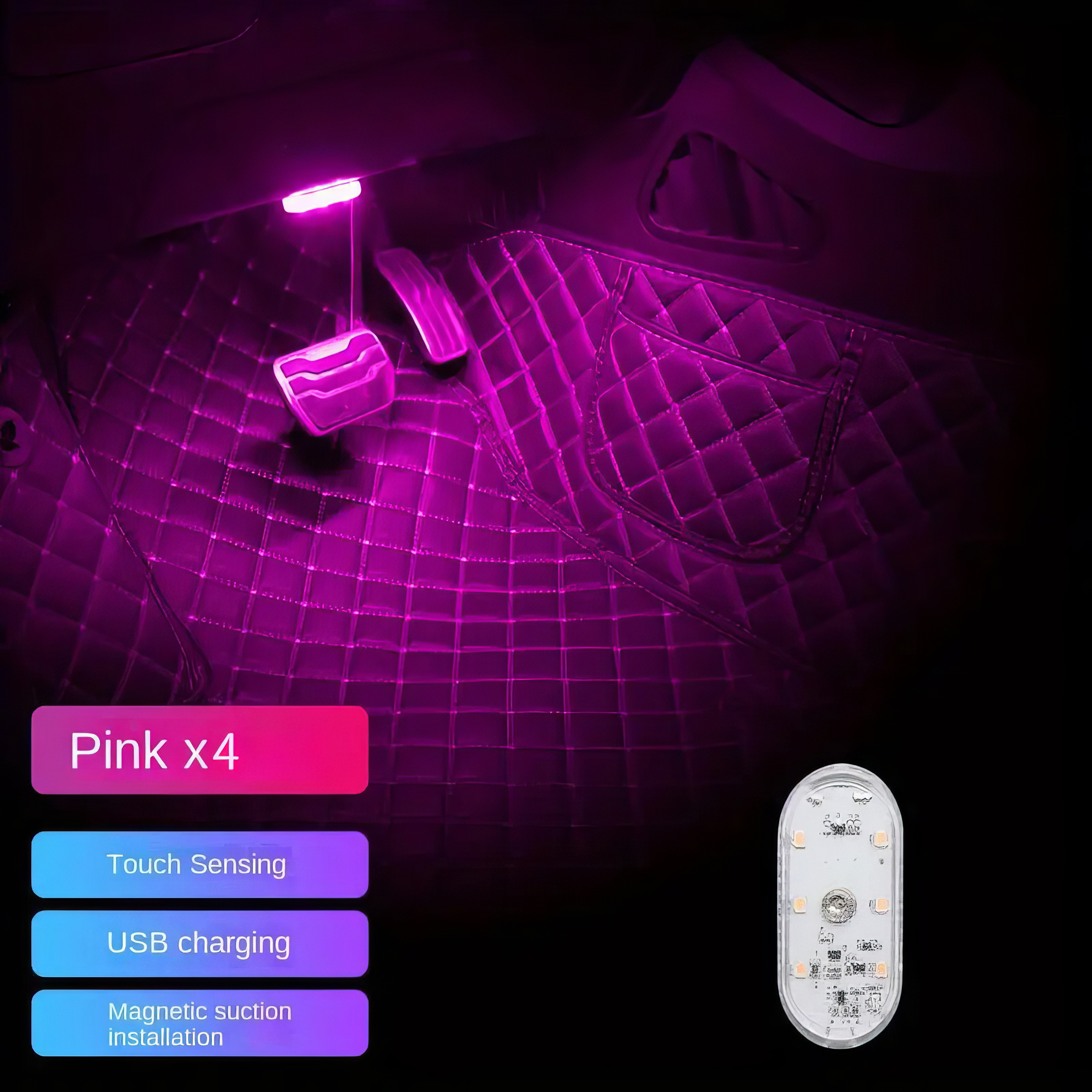 pink car interior lights