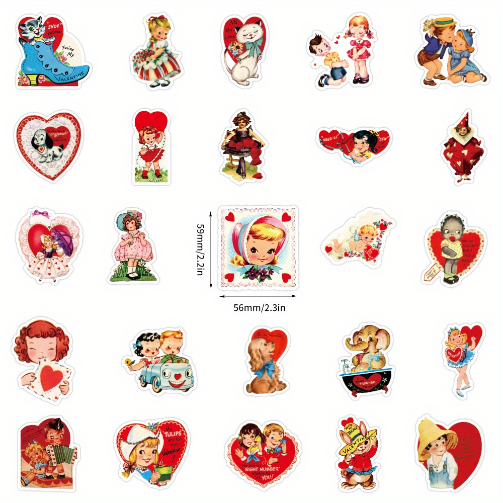 Whaline 1000Pcs Valentine's Day Stickers Vintage Heart Shape Self-Adhesive  Stickers Roll Retro Style Boy Girl Prints Envelope Sealing Stickers for