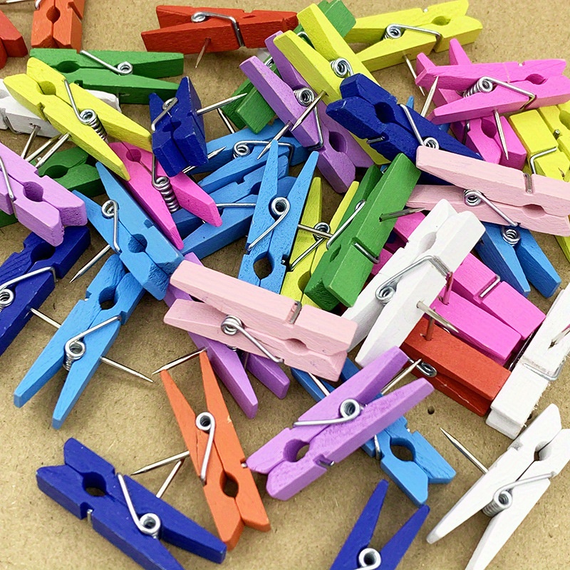 50 PCS Colorful Push Pin with Wooden Clips, Durable Wooden Push Pins,  Decorative Pushpins Tacks Thumbtacks, Tacks for Cork Board Artworks Notes  Photos, Craft Projects, Offices and Homes (8 Colors) : 