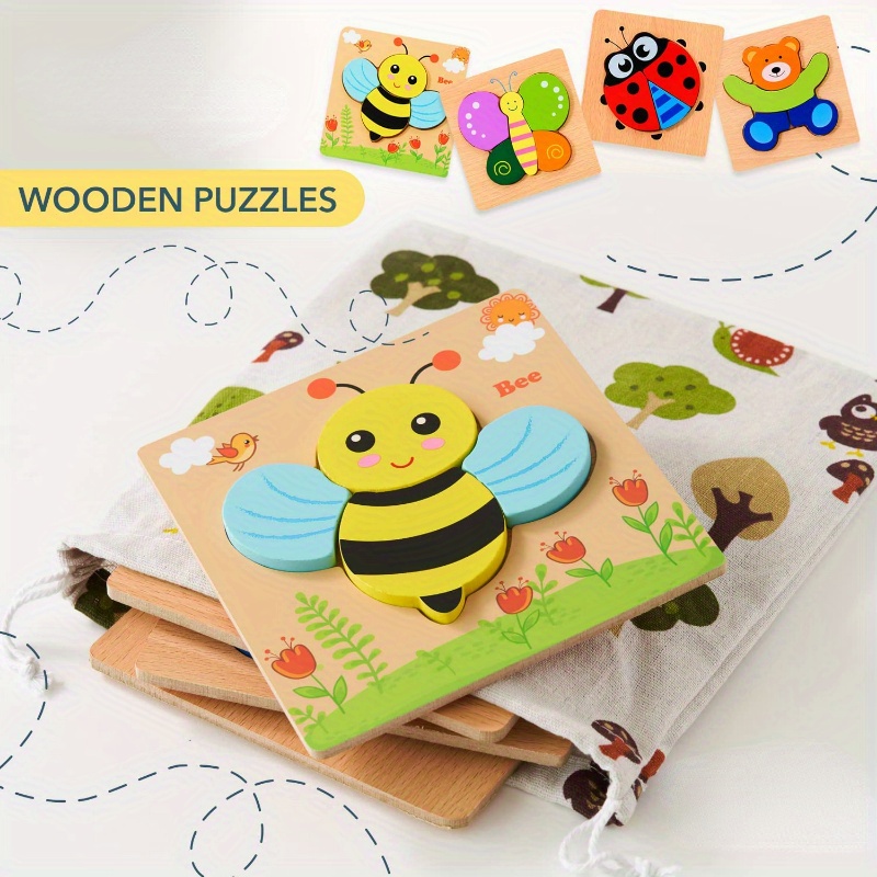 Puzzle en bois pour enfants, jouets de développement précoce pour les  enfants de 1 à 5 ans, chaque puzzle contient 4 à 5 pièces - coccinelle,  voiture, abeille, excavatrice, papillon, tortue, ours en peluche - Temu  France