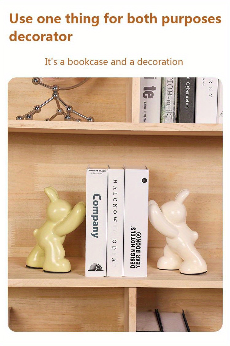 Rabbit Bookends Book Stand Holder Resin Figurines for Home Cabinet