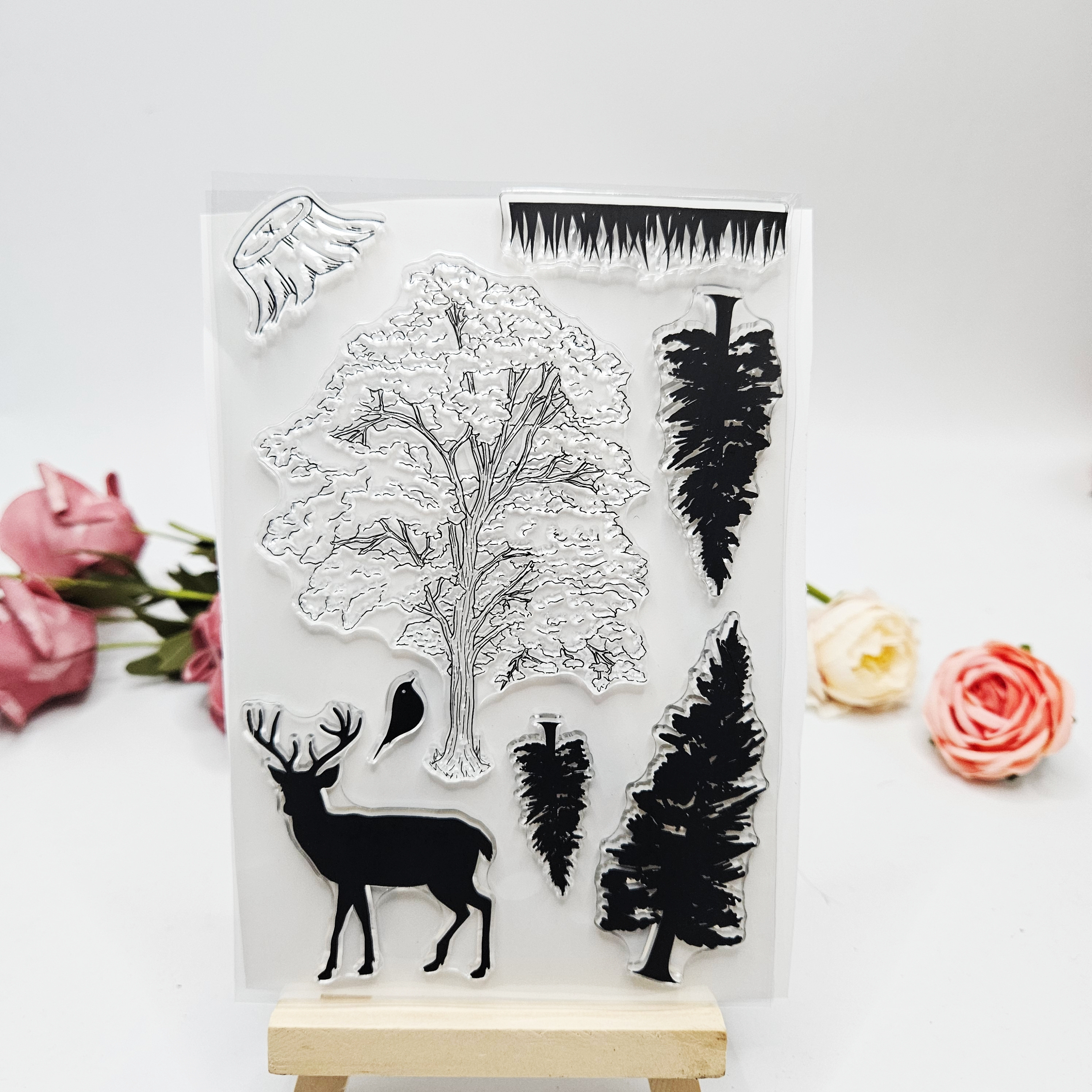 Merry Christmas Trees Deer Clear Stamps for Card Making Decoration DIY  Scrapbooking, Greeting Words Transparent Rubber Seal Stamps for Photo Card