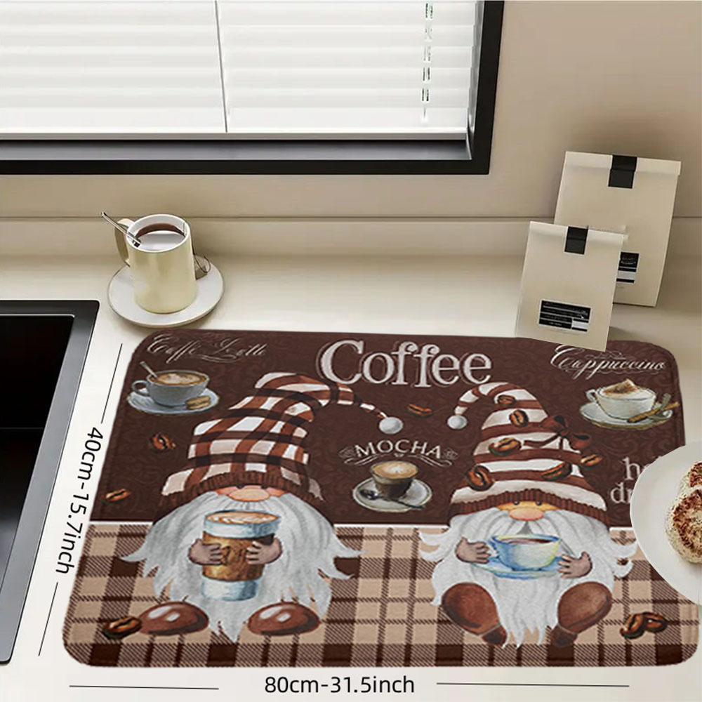 1pc, Coffee Maker Mat For Kitchen Counter Protector, Retro Dish Drying Mat,  Checkered Pattern Super Absorbent Anti-slip Coffee Mat, Coffee Bar Mat For
