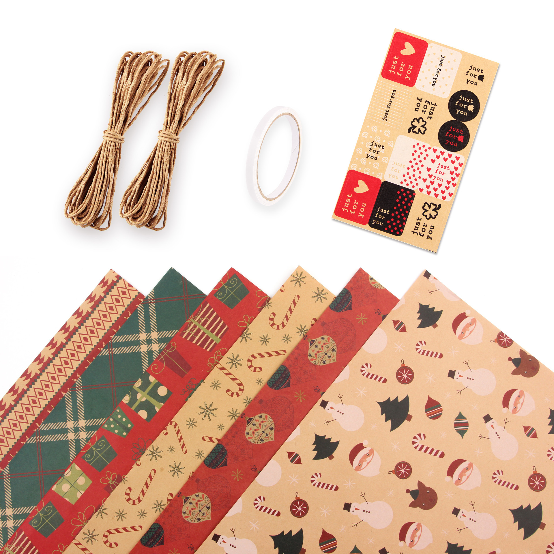 Christmas Gift Wrapping Paper Retro Kraft Box Double Sided