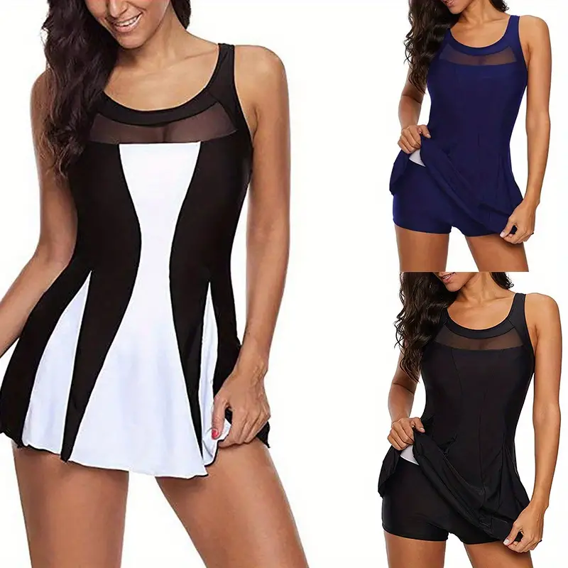 Mesh Contrast Scoop Neck One piece Swimsuit Cut Out Stretchy - Temu