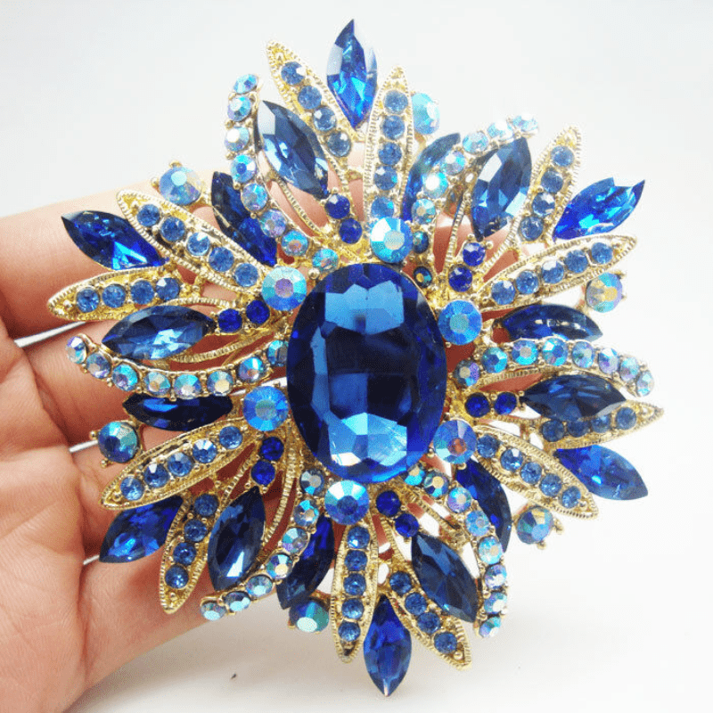 Fashion Vintage Blue Oval Crystal Brooch Pin, Rhinestone Crystal Flower  Brooch, Fashion Jewelry Gifts