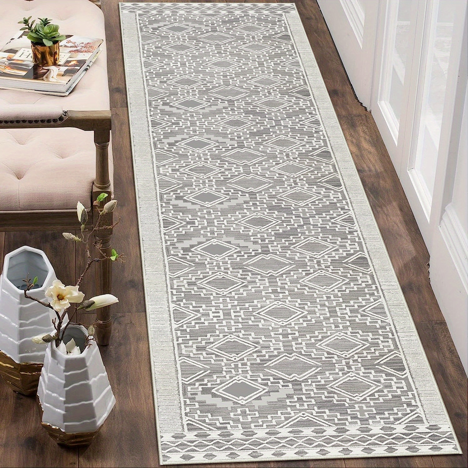 Modern Gray Checkered Line Area Carpet Geometric - Temu