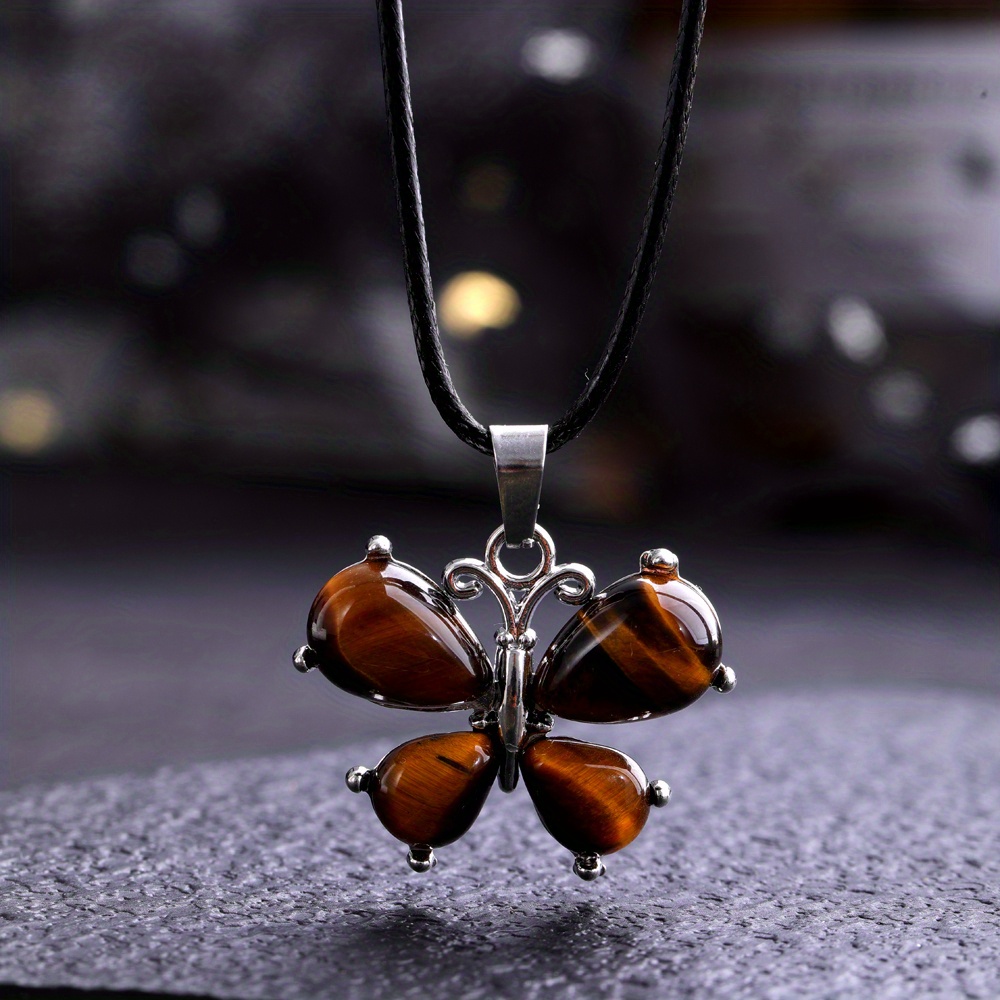 Butterfly Gem Necklace Rose Quartz Amethyst Opal Crystal Stone