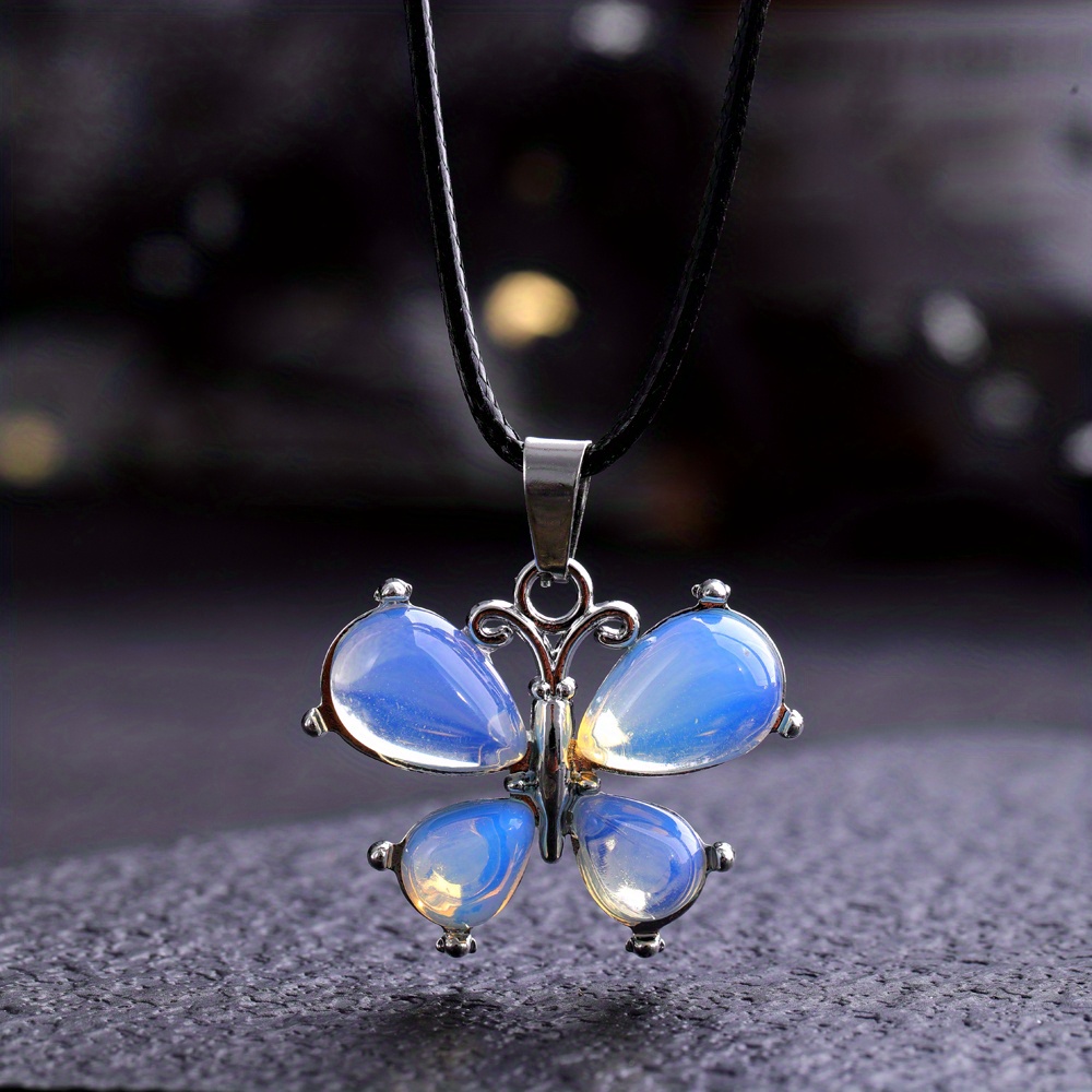 Butterfly Gem Necklace Rose Quartz Amethyst Opal Crystal Stone
