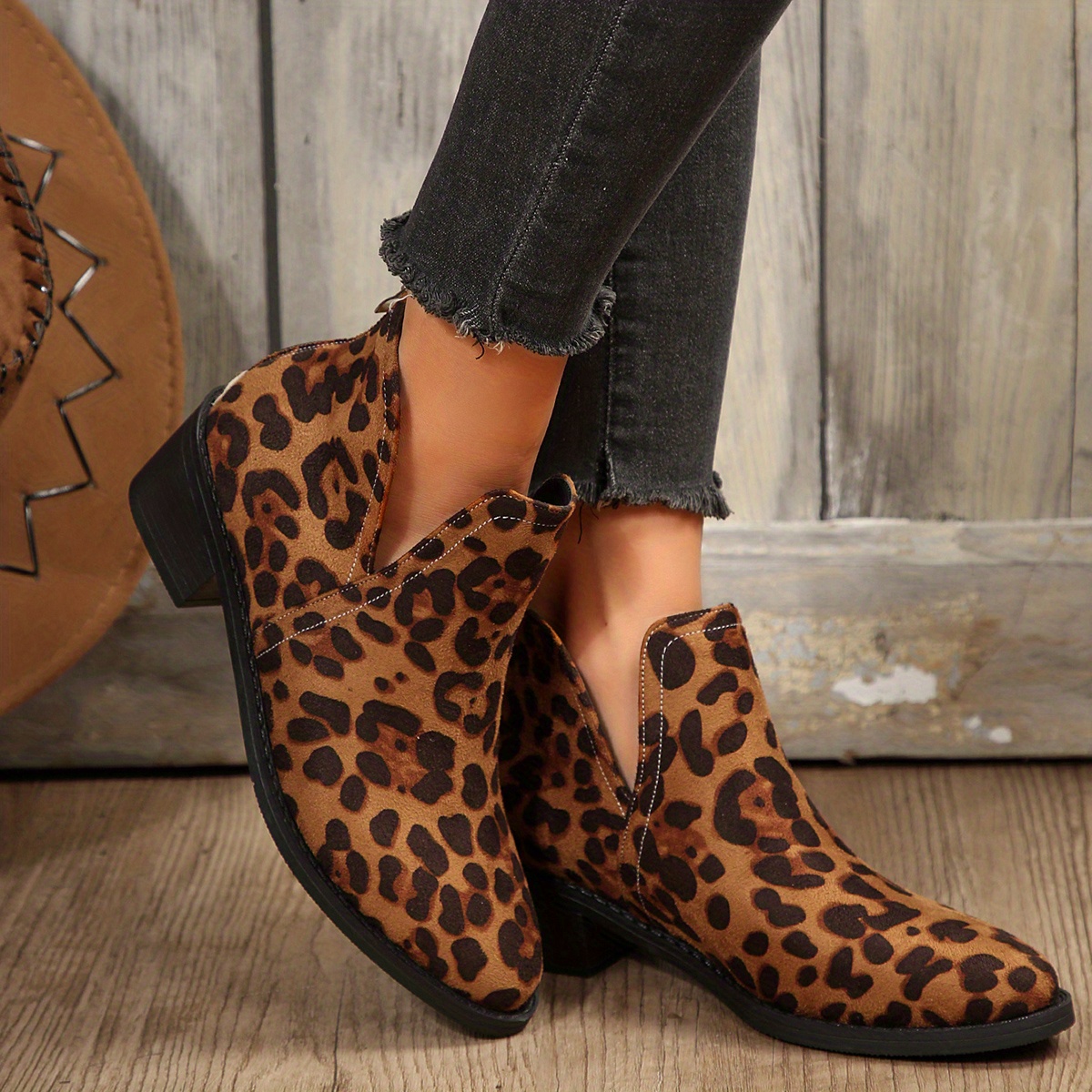 Leather leopard hot sale print boots