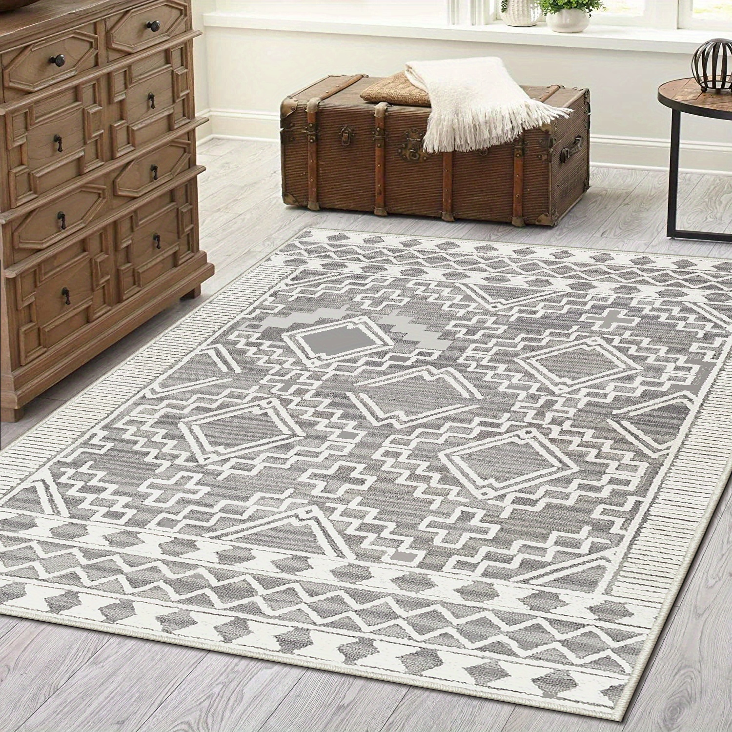 Modern Gray Checkered Line Area Carpet Geometric - Temu