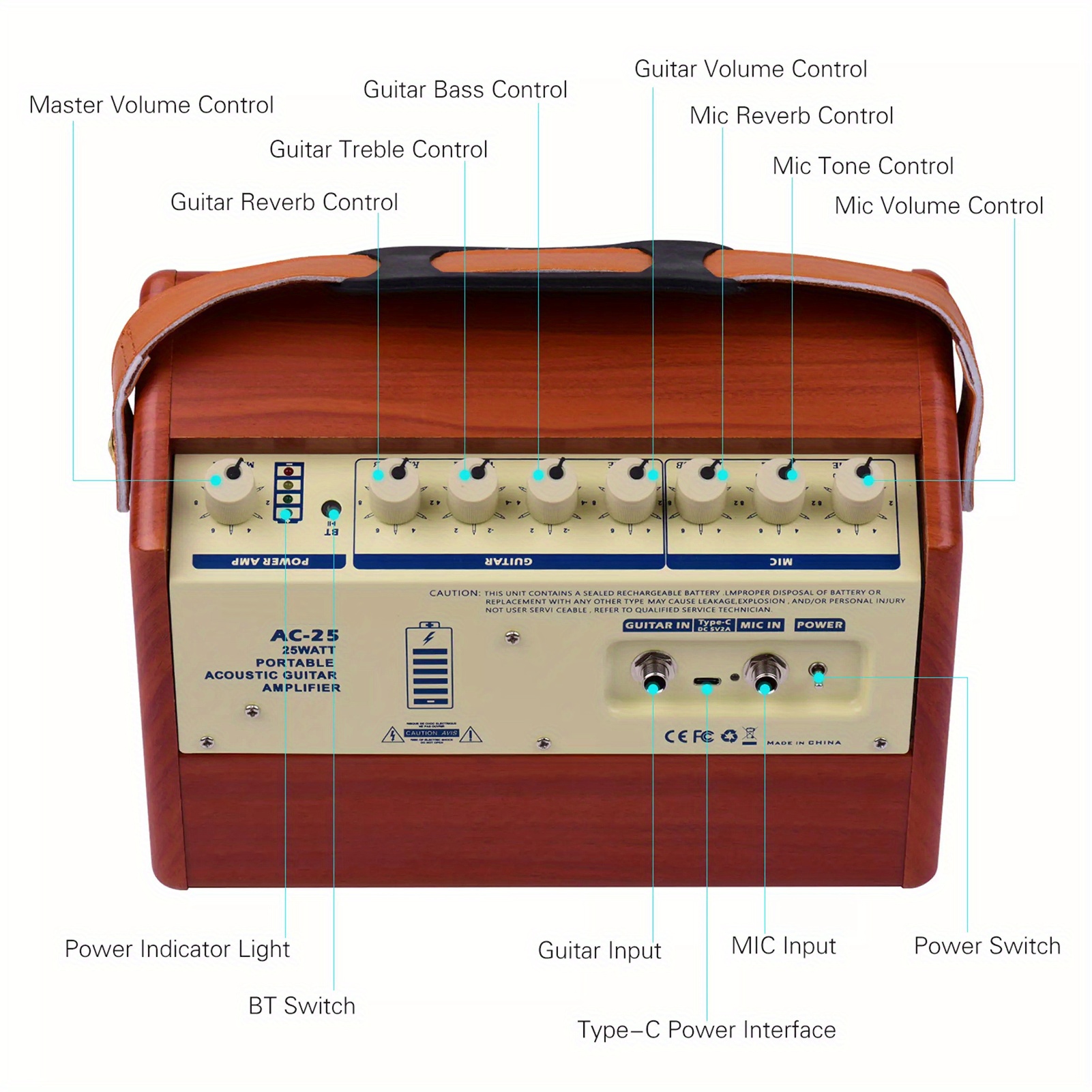 Amplificatore chitarra acustica 15W Riverbero