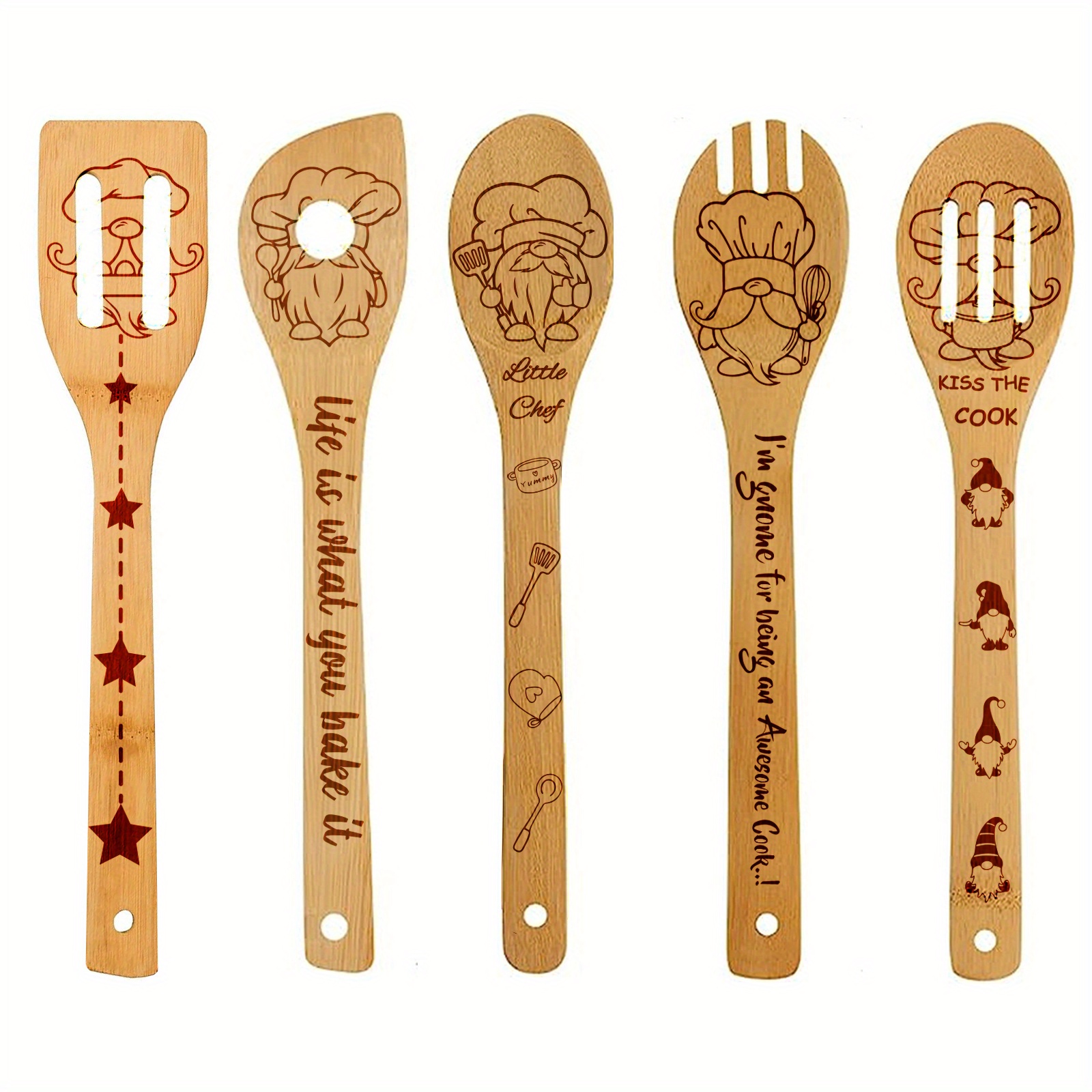 Gnome Chef Bamboo Kitchen Utensils Set Household Decorative - Temu