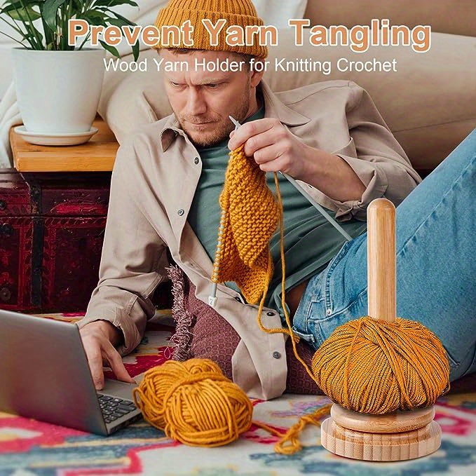 Wood Yarn Holder For Knitting Crochet Wooden Frame With Hole In The Middle,  Prevent Yarn Tangli