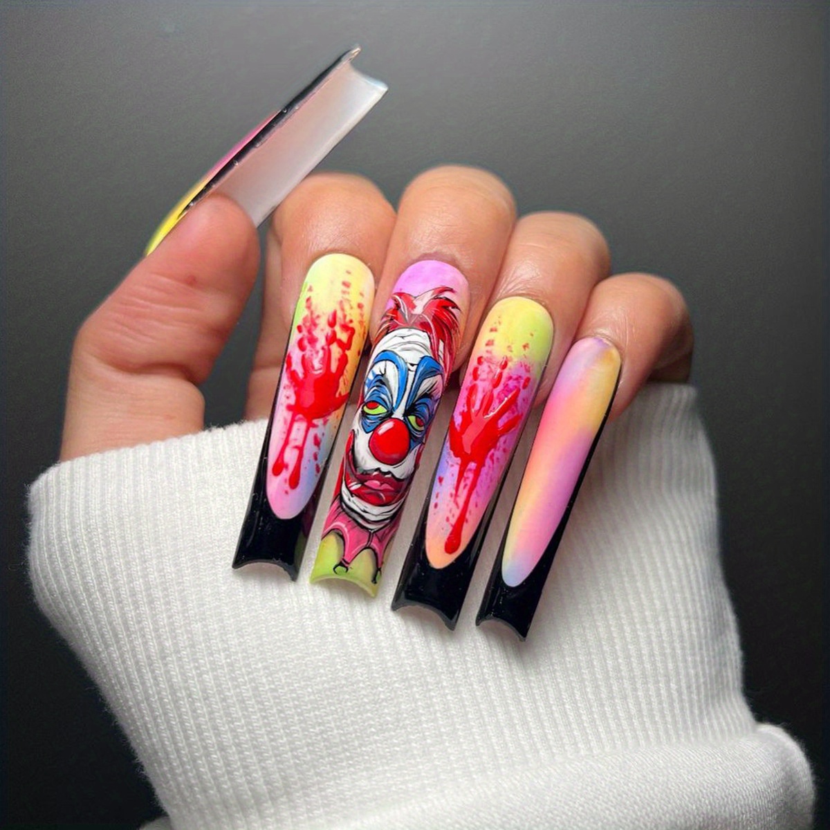 Extra Long Coffin Fake Nails, Halloween Press On Nails With Cute