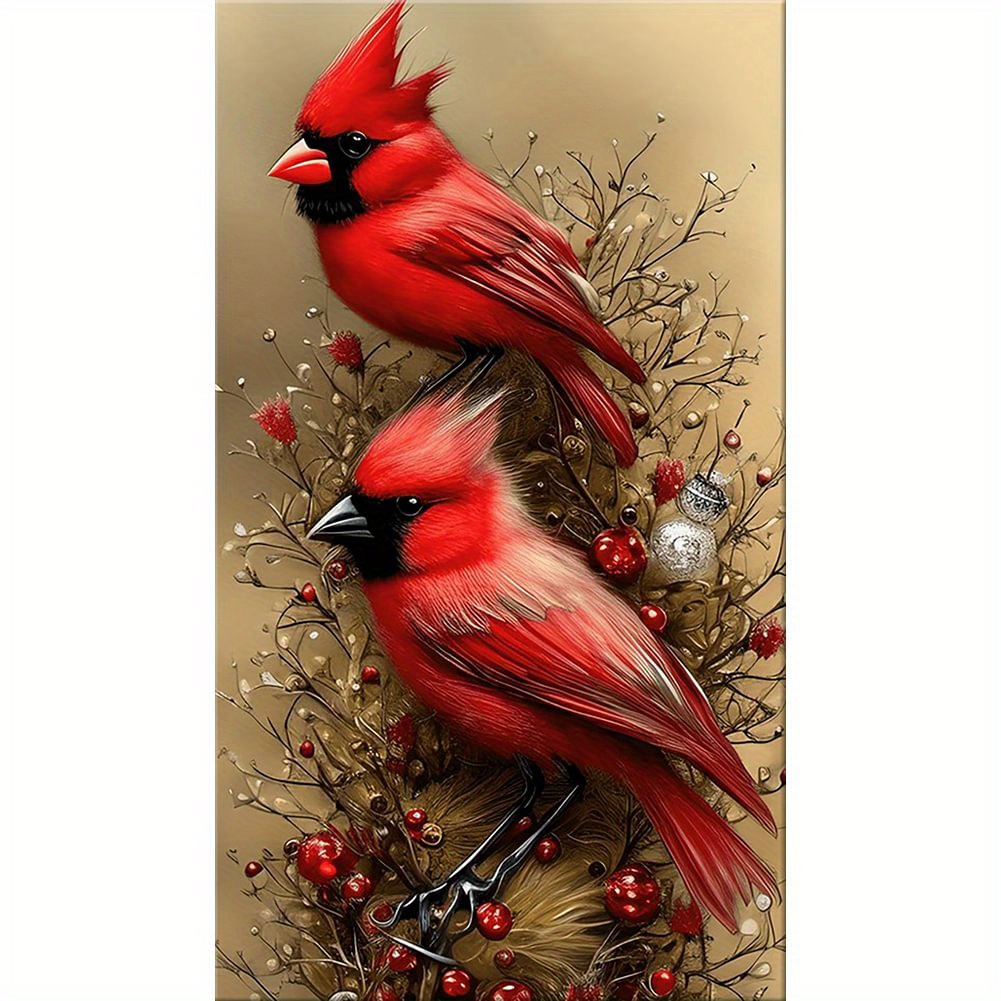 Round Diamond Painting Stained Glass Cardinal Picture 5d Diy - Temu