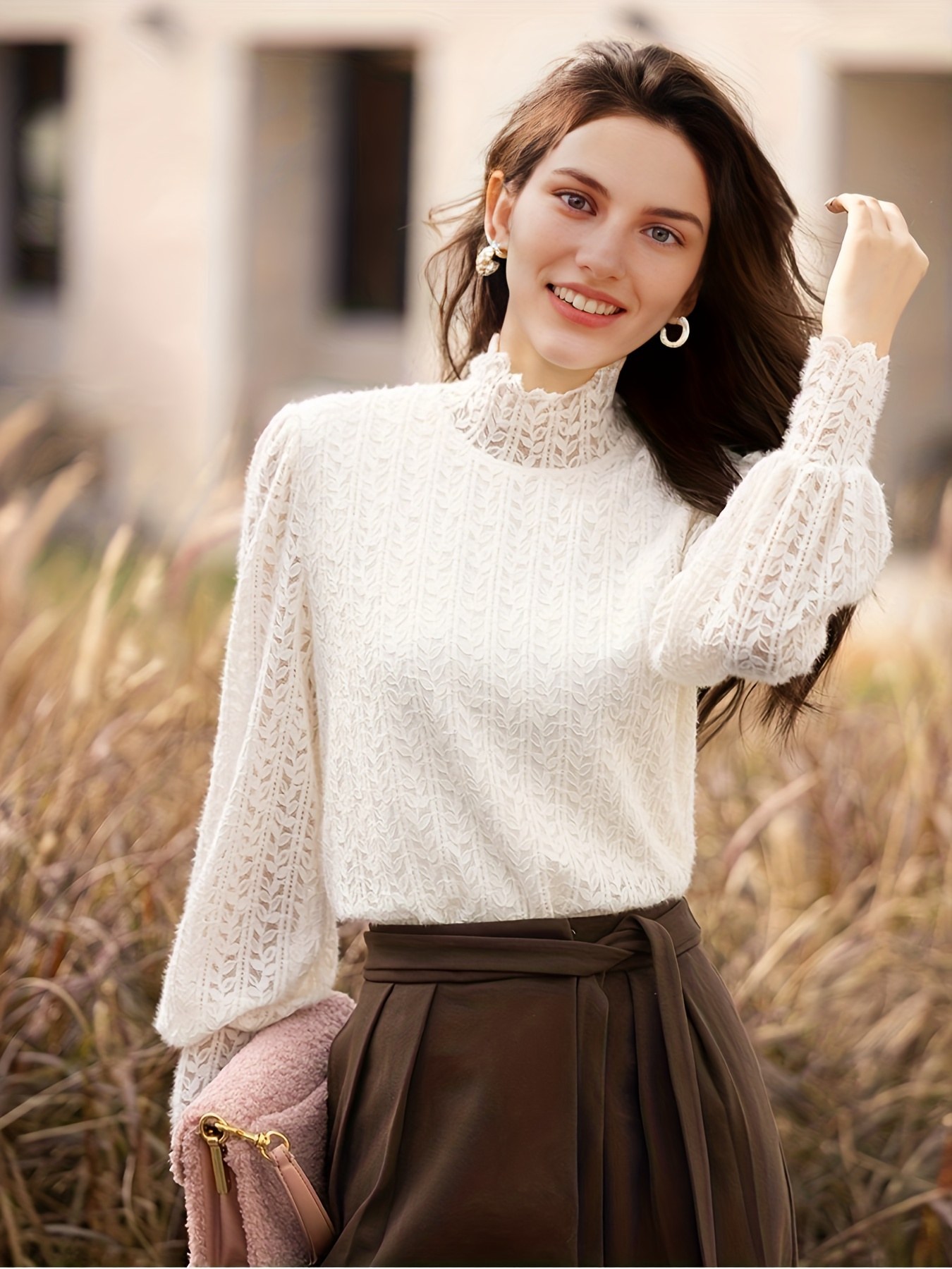 White lace turtleneck outlet blouse