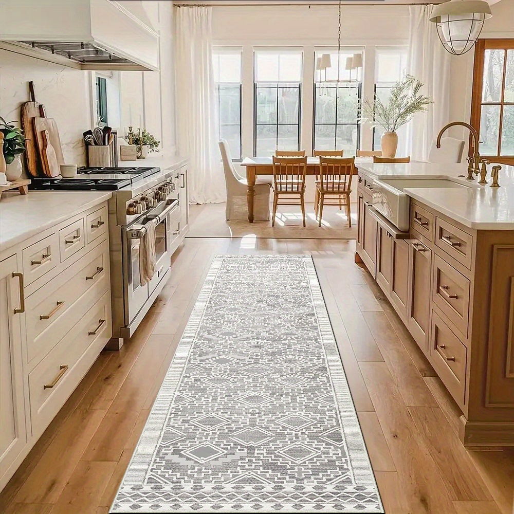 Grey Modern Boho Entryway Rug, Floor Rugs For Bedroom Kitchen