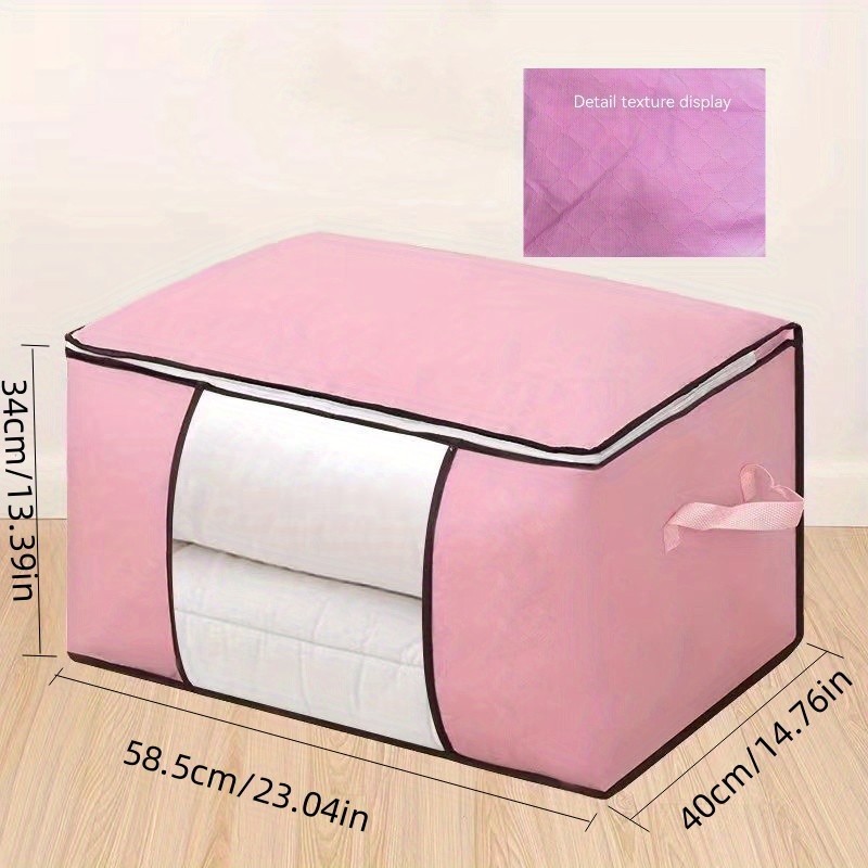 Unique Bargains Handle Sturdy Zipper Clothes Storage Organizer Bag Pink 4  Pcs