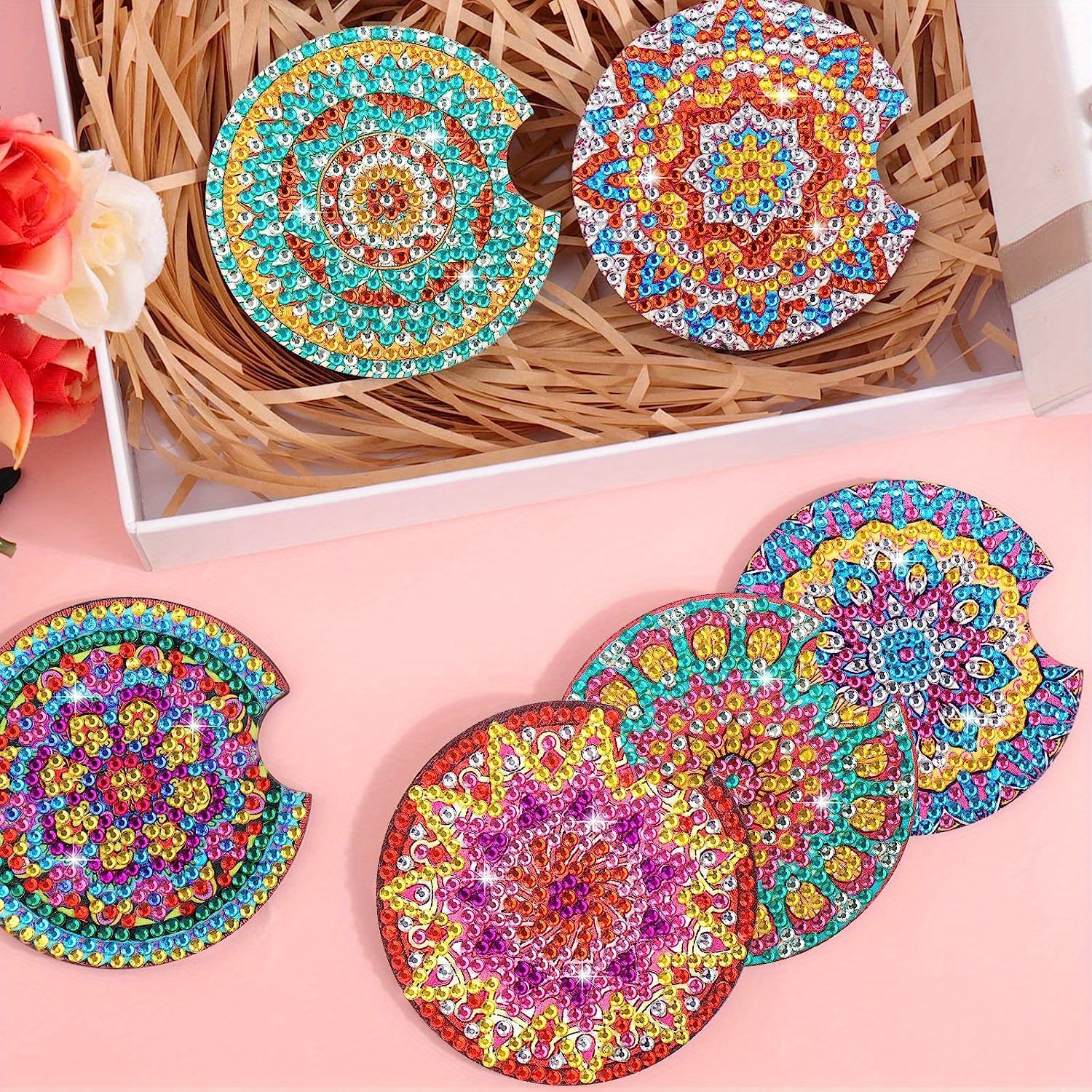 8 Pcs Diamond Painting Coasters with Holder, Mandala Coasters DIY Diamond Art Crafts for Adults, Small Diamond Painting Kits Accessories