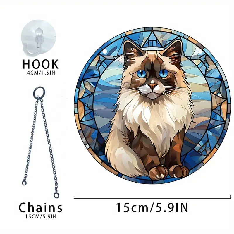 1pc halloween round acrylic window decoration blue elements blue eyes black feet cat painted glass panel home party supplies acrylic window decoration wall chart details 1