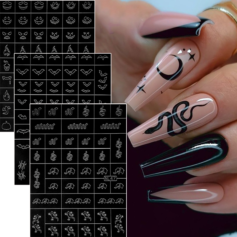 Halloween Airbrush Stencils Nail Stickers For Nails Bat Spider
