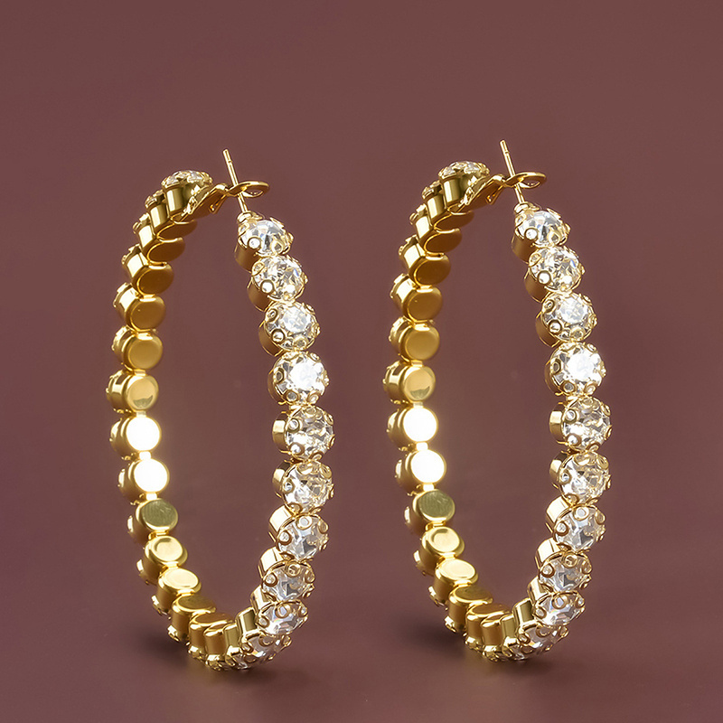 E-shop Creolen mit glänzendem Strass-Dekor, eleganter Luxus-Stil, Eisenschmuck, trendiges Geschenk für Frauen, täglich und lässig