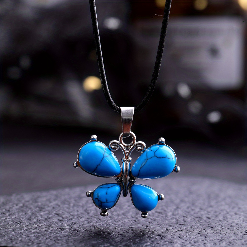 Butterfly Gem Necklace Rose Quartz Amethyst Opal Crystal Stone