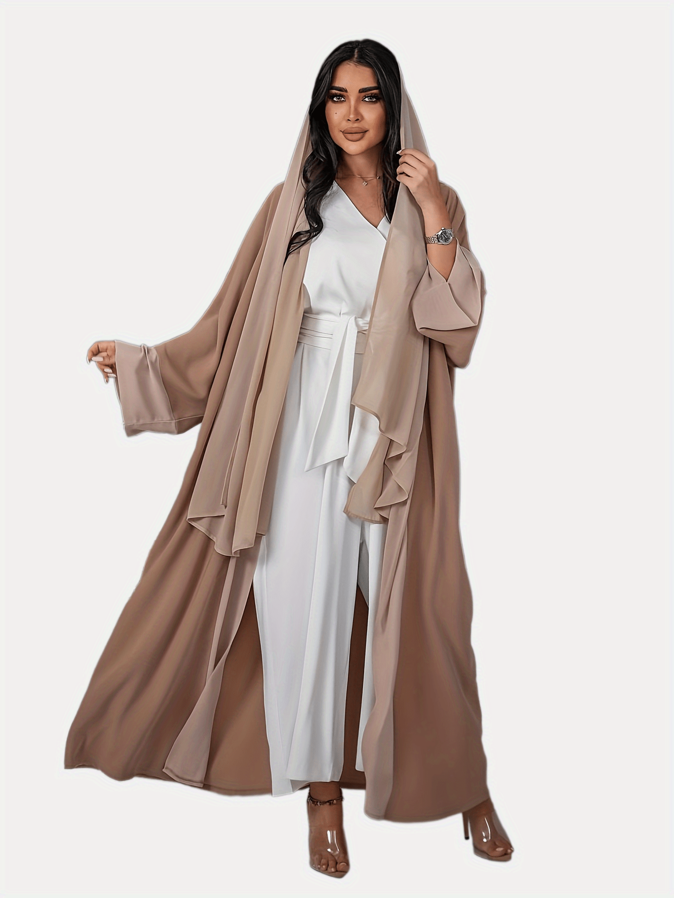 Ramadan Solid Long Sleeve Kaftan Dress Casual Open Front - Temu Canada