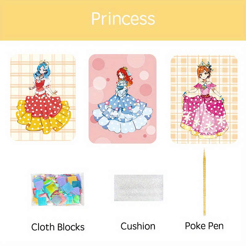 Suteng Arts and Crafts Kits for Girls, Poke Fabric Art Kids DIY Paper Craft  Kit, 4 in 1 Princess Dress Up - Poking Puncture Painting, Coloring