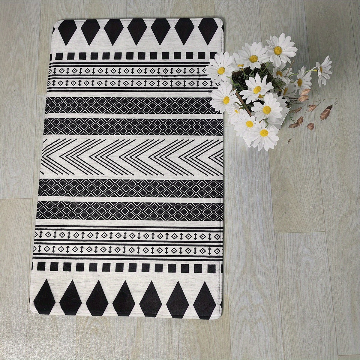 Soft Geometric Printed Area Rug Modern Black White Non slip - Temu