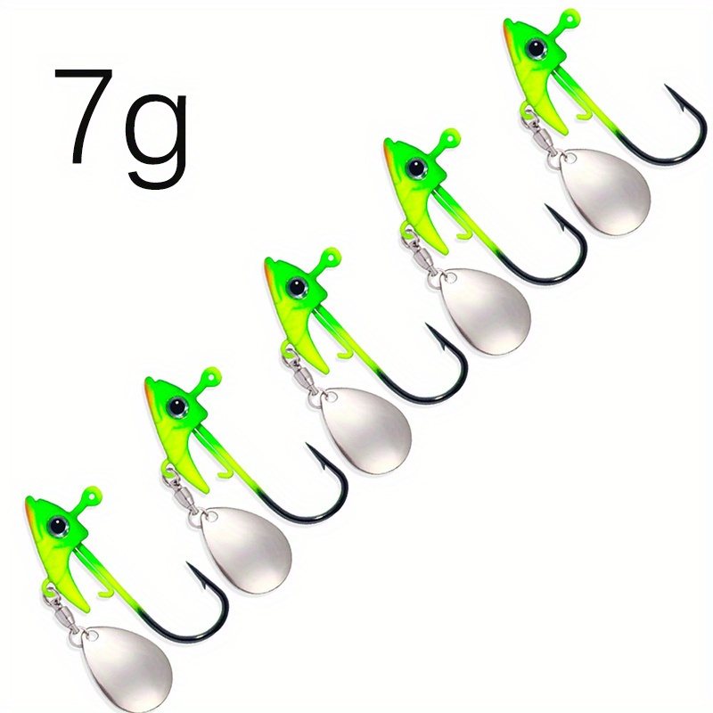 5PCS Jig Head Hooks Weighted with Spinner Blades Swimbaits Crank Hooks for  Soft Fishing Lures