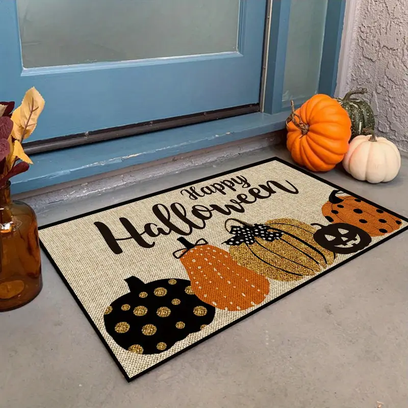Halloween Outdoor Mat, Pumpkin Indoor Entryway Rug, Non Slip Low