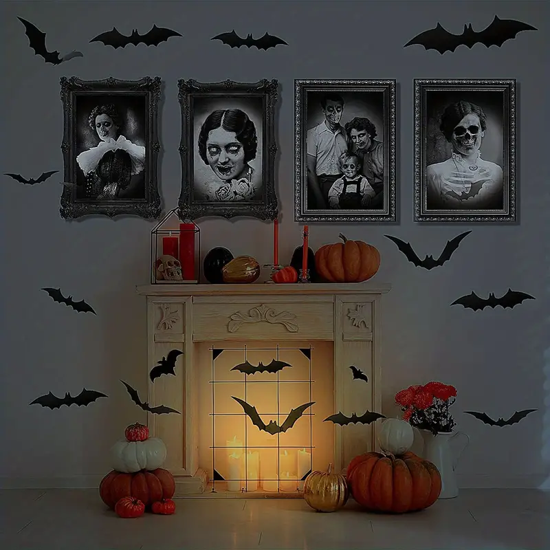 8pcs halloween pictures decor wall decoration indoor creepy 3d changing face scary moving portrait picture decor haunted house home decoration fall halloween home decor details 1