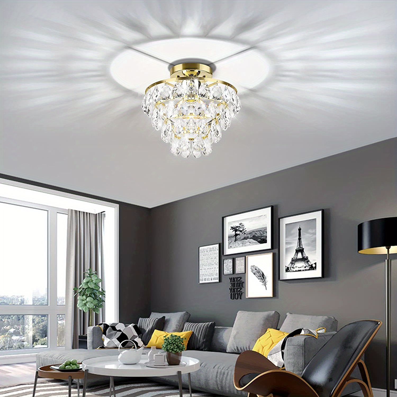 Modern Crystal Chandelier Semi flat Chandelier Small Temu