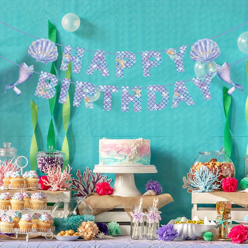 Mermaid Theme Party Decor Suppplies Happy Birthday Banner Temu United