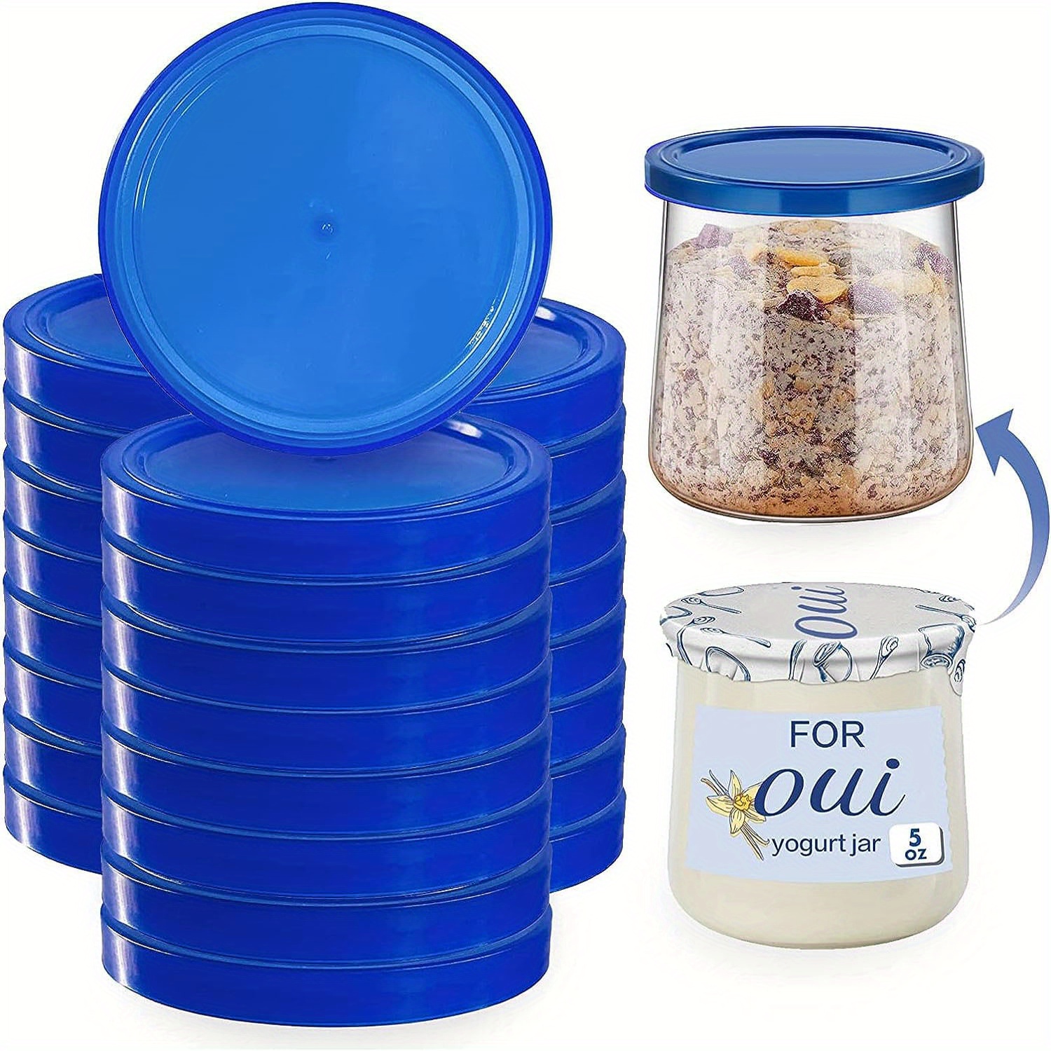 Oui Yogurt Jar Lids, Yogurt Container Lids, Clear Plastic Blue Oui Lids For  Cookie Coffee Supplies, Glass Jars Containers, Kitchen Storage Supplies -  Temu