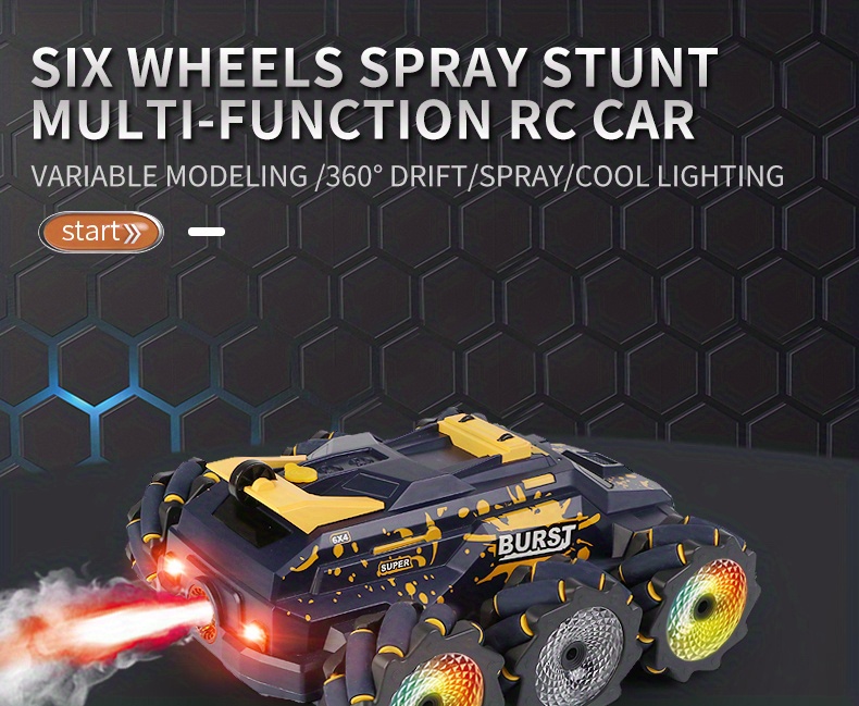 cj03 pro six wheeled water jet stunt multi function remote control vehicle variable modeling 360 drift spray cooling lighting rc car details 0