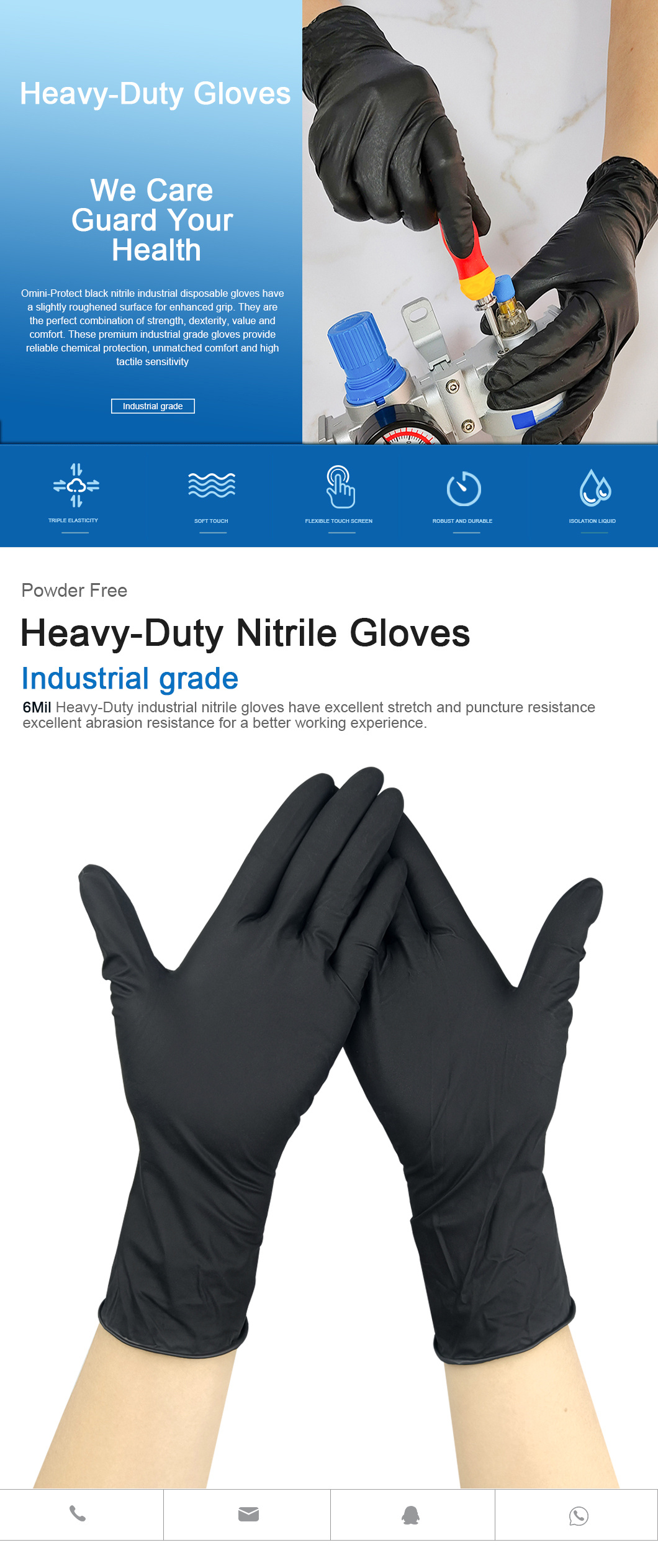 Guantes de goma resistentes a los productos químicos, guantes de trabajo  industriales impermeables talla ML, color negro