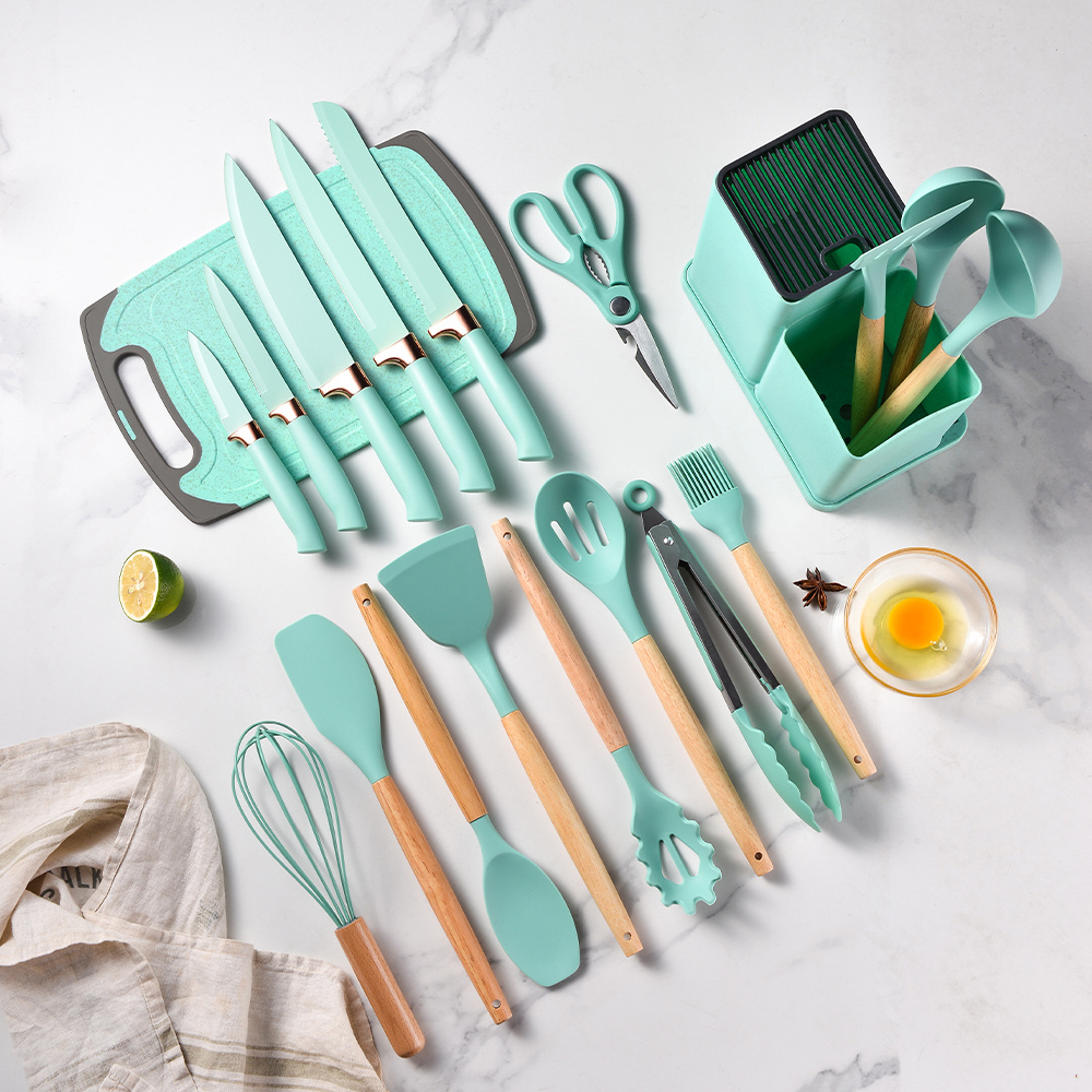 19pcs Green Silicone Cooking Utensils Set, Heat Resistant Kitchen