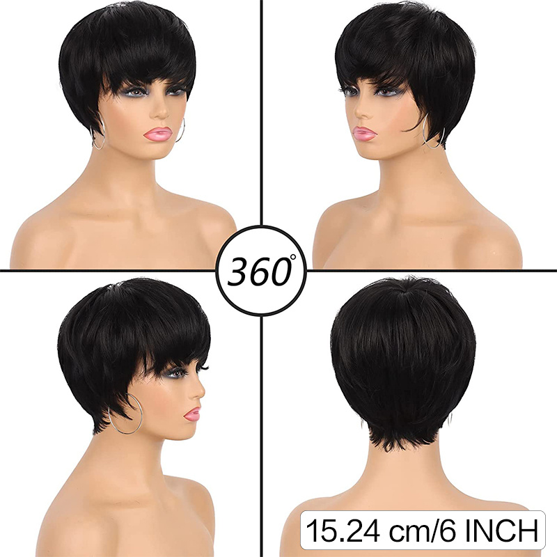 Short Pixie Cut Deep Wave Wigs With Bangs Brazilian 150% Wear And Go  Glueless Full Machine Made Wig Human Hair Wigs For Women - AliExpress