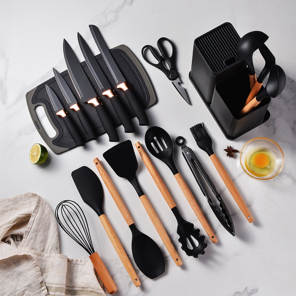 Silicone Kitchen Utensils Set 19Pcs Non-Stick Cookware For Wooden Spatula  Egg Beaters Kitchenware Kitchen Accessories